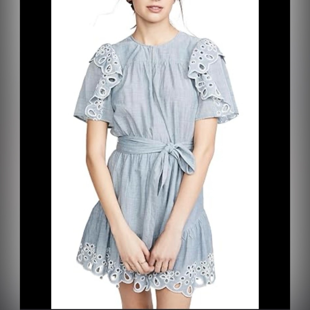 NWOT - Joie Cotton Eyelet Trim Mini Dress in Vintage Chambray